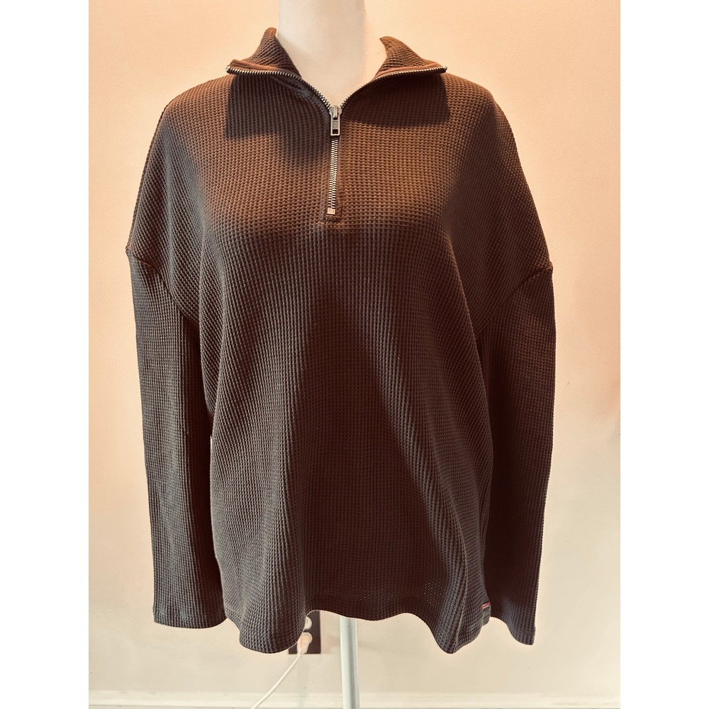 NWT n:philanthropy Womens Waffle Knit Quarter Zip Pullover Brown Thermal Xsmall